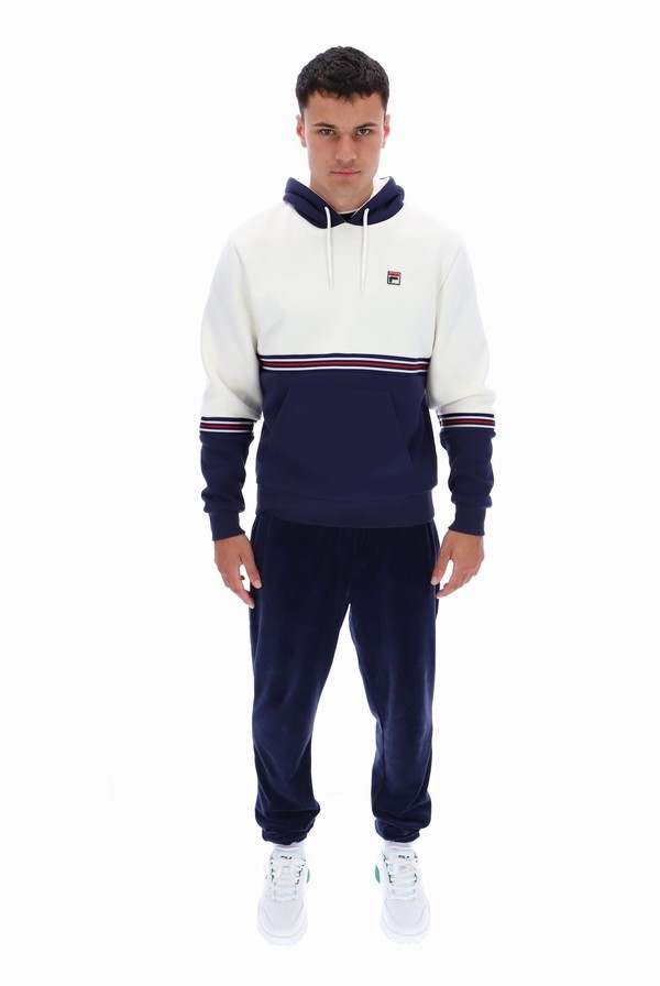 White / Navy Fila Ralph Colour Block Men Hoodie | 7235JPMGQ