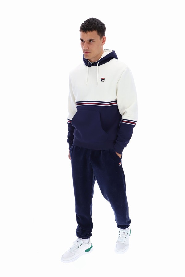 White / Navy Fila Ralph Colour Block Men Hoodie | 7235JPMGQ