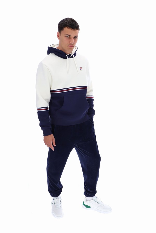 White / Navy Fila Ralph Colour Block Men Hoodie | 7235JPMGQ