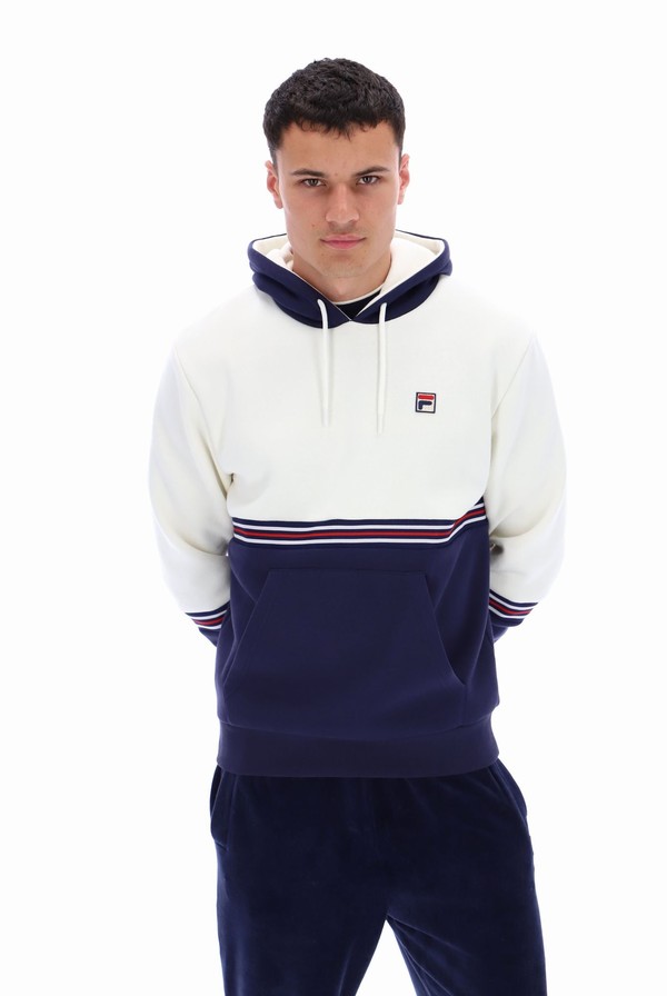 White / Navy Fila Ralph Colour Block Men Hoodie | 7235JPMGQ