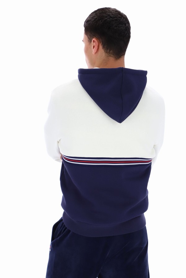 White / Navy Fila Ralph Colour Block Men Hoodie | 7235JPMGQ