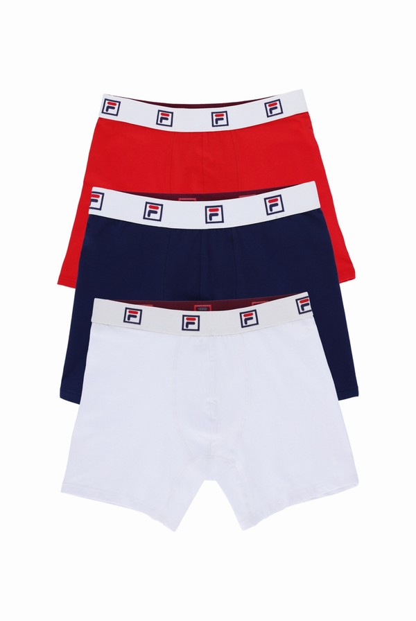 White / Navy / Red Fila 3 Pack mid-Rise Trunk Men Underwear | 7961WSKGI