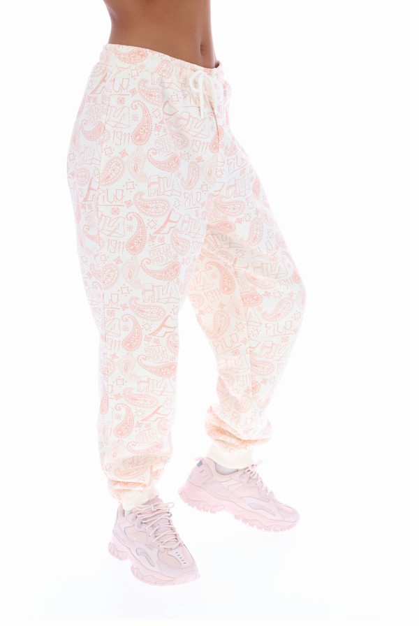 White / Pink Fila Dannielle Loose Women Jogger | 9350HAIUZ