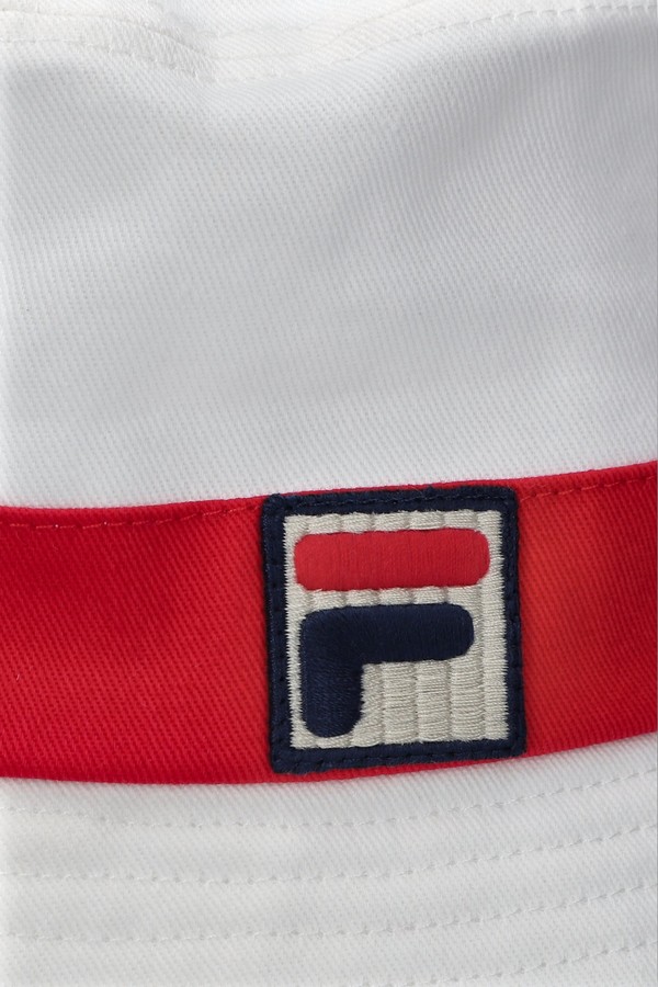 White / Red Fila Tabbs Bucket Men Hats | 9741WVYAH