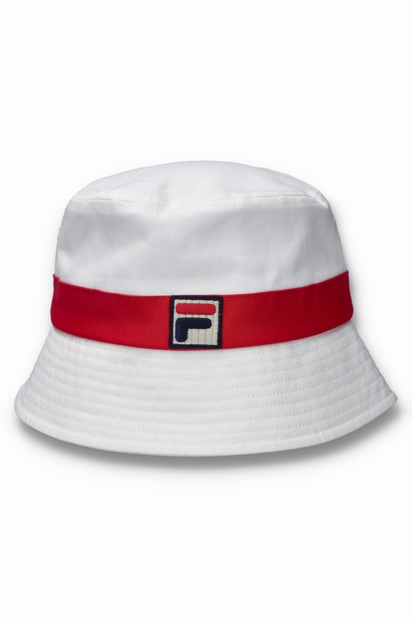 White / Red Fila Tabbs Bucket Men Hats | 9741WVYAH