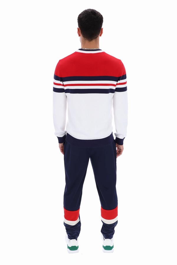 White / Red / Navy Fila Siro Knitted Crew Men Sweatshirts | 0398BUKOM