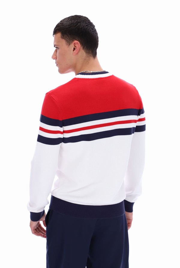 White / Red / Navy Fila Siro Knitted Crew Men Sweatshirts | 0398BUKOM