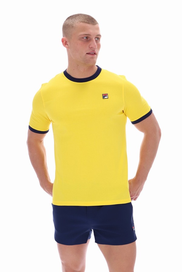 Yellow Fila Marconi Essential Ringer Men T-shirts | 6710KRENQ