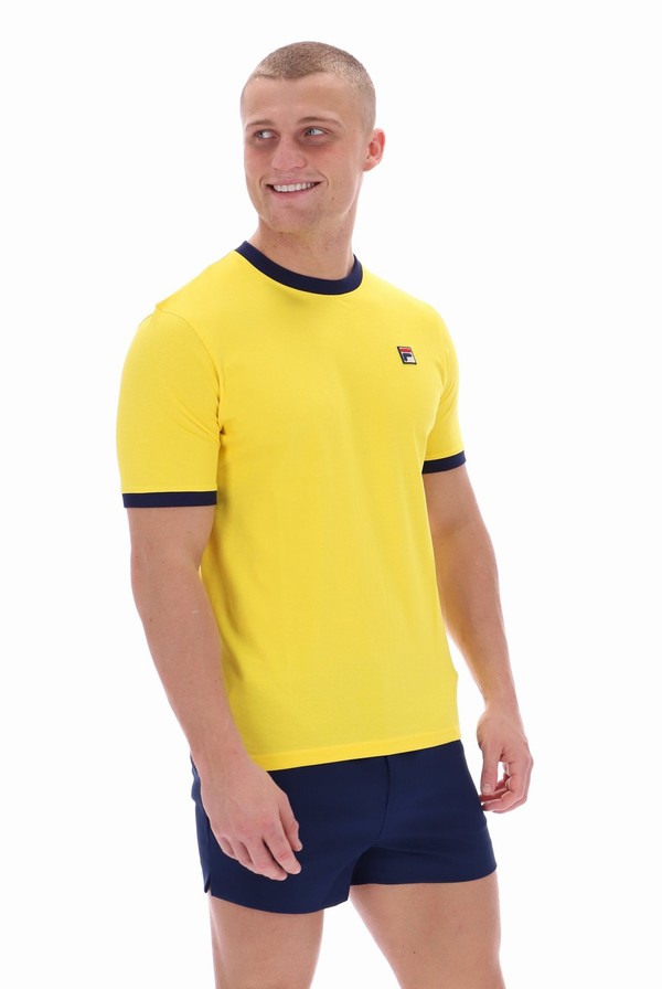 Yellow Fila Marconi Essential Ringer Men T-shirts | 6710KRENQ