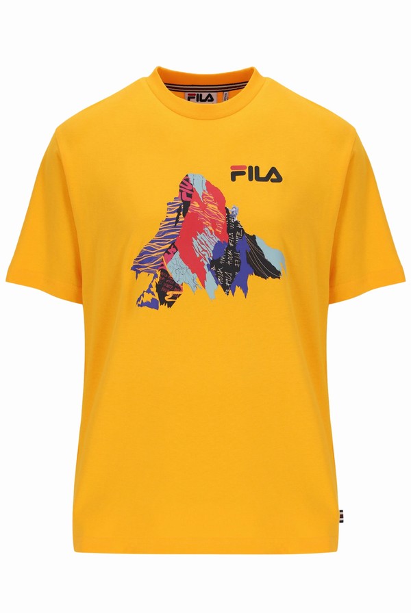 Yellow Fila Mountain Peak Graphic Men T-shirts | 2410JCKDV