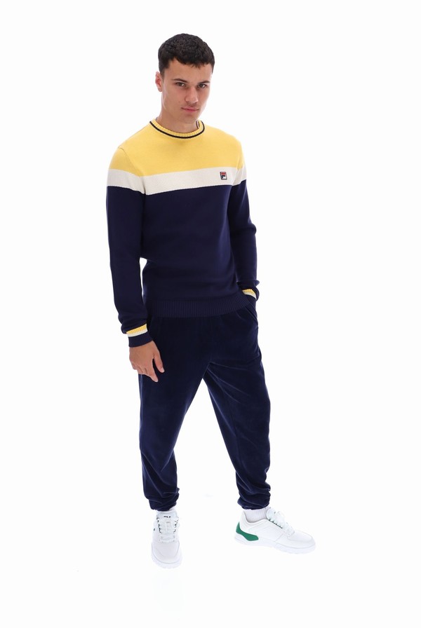 Yellow / White / Black Fila Alden Textured Knitted Colour Block Men Sweatshirts | 0431YGTBU