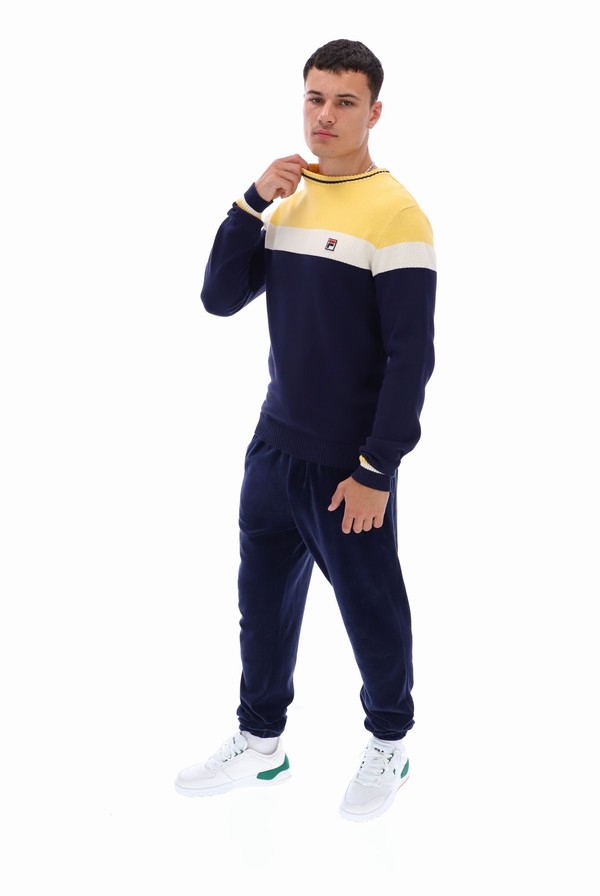 Yellow / White / Black Fila Alden Textured Knitted Colour Block Men Sweatshirts | 0431YGTBU