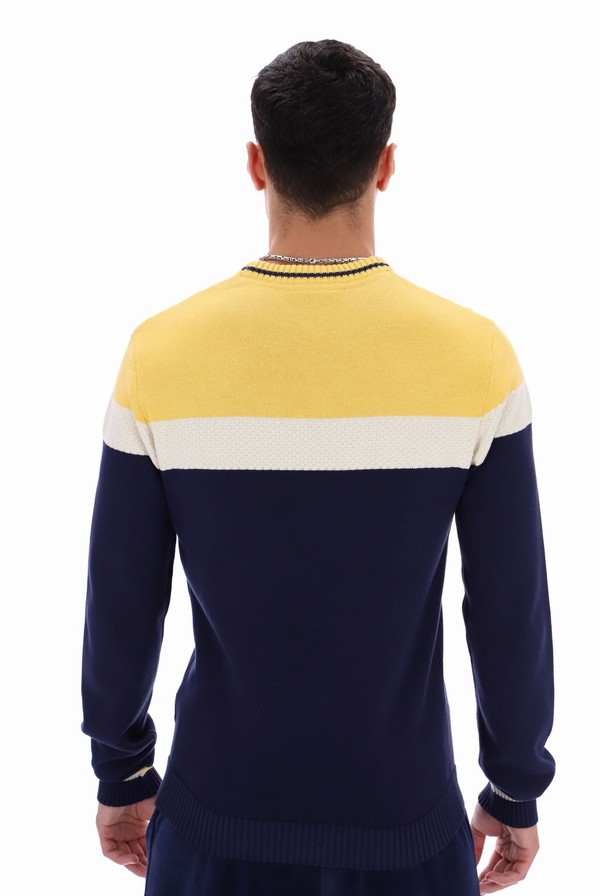 Yellow / White / Black Fila Alden Textured Knitted Colour Block Men Sweatshirts | 0431YGTBU